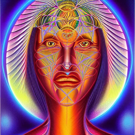 Image similar to the sacred feminine by alex grey, digital visionary art