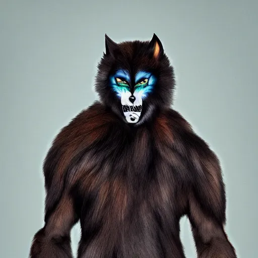 Image similar to androgynous werewolf with dyed fur, pride month, gender non - conforming, tamed, sweet, loyal, trustworthy