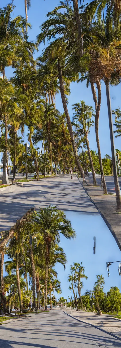Prompt: depth of field photo of sidewalk with bike path, palm trees, accessible for the disabled, by professional photographer, 8 k resolution, photo, high quality
