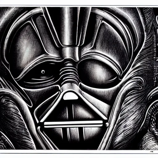 Image similar to darth vader in the biomechanical style of hans rudolf giger