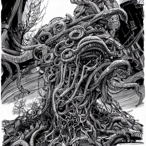 Image similar to a giant eldritch abomination by kim jung gi,