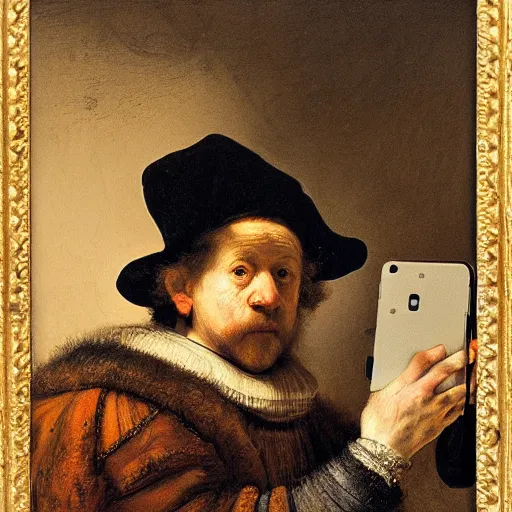 Prompt: rembrandt taking a selfie