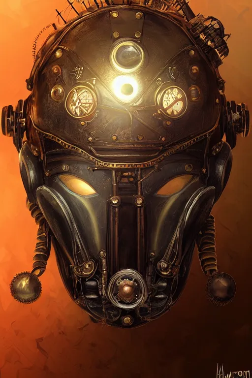 Image similar to steampunk helmet fantasy art mask robot ninja stylized digital illustration sharp focus, elegant intricate digital painting artstation concept art global illumination ray tracing advanced technology chaykin, howard and campion, pascale