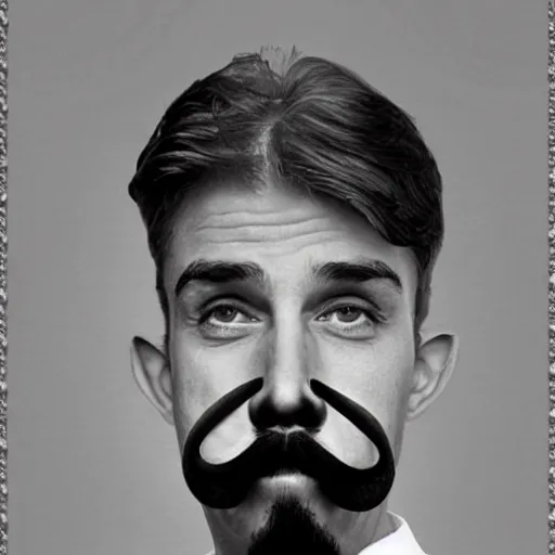 Image similar to famous portraits of people with funny mustaches added to them, works of art