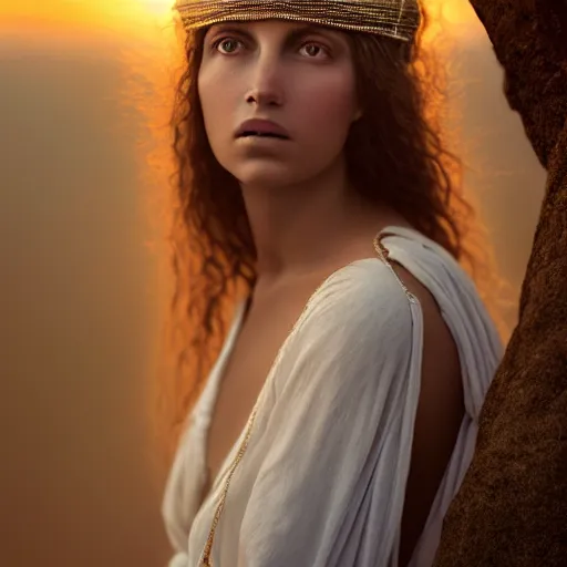 Image similar to photographic portrait of a stunningly beautiful sardinian priestess female in soft dreamy light at sunset, contemporary fashion shoot, by edward robert hughes, annie leibovitz and steve mccurry, david lazar, jimmy nelsson, breathtaking, 8 k resolution, extremely detailed, beautiful, establishing shot, artistic, hyperrealistic, beautiful face, octane render