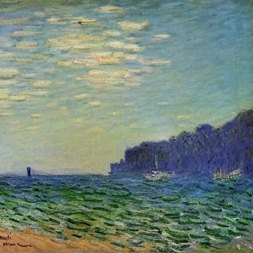 Image similar to a coastal landscape painted by claude monet