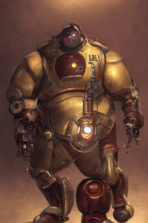 Prompt: Morbidly Obese Iron Man as a Big Daddy from Bioshock, intricate, elegant, highly detailed, digital painting, artstation, concept art, smooth, sharp focus, illustration, art by WlOP