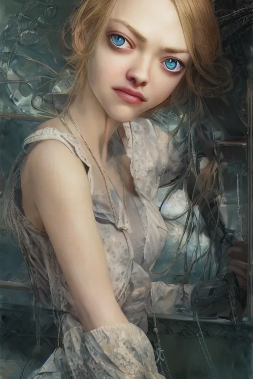 Prompt: character portrait of Amanda Seyfried with gorgeous detailed eyes, color page, tankoban, 4 k, tone mapping, doll, akihiko yoshida, james jean andrei riabovitchev marc simonetti, yoshitaka amano, willowy frame,