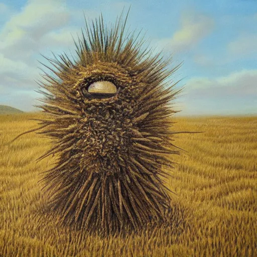 Prompt: a monster made of dry grass, hyperrealistic oil painting
