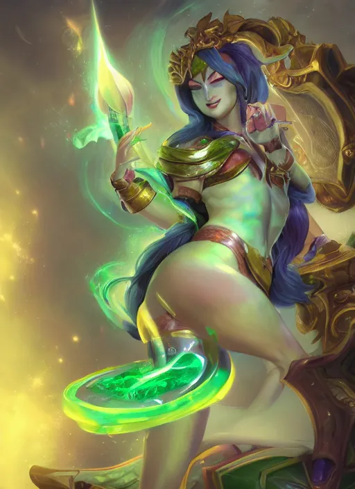 Image similar to merciful soraka, from league of legends, health supporter, hyper detailed, green aura in her wand, digital art, trending in artstation, cinematic lighting, studio quality, smooth render, unreal engine 5 rendered, octane rendered, art style by klimt and nixeu and ian sprigger and wlop and krenz cushart