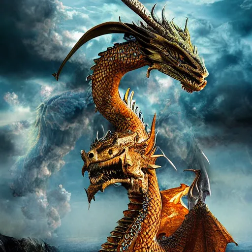 Image similar to realistic fantasy photography, the four dragons of the four elements, detailed and intricate