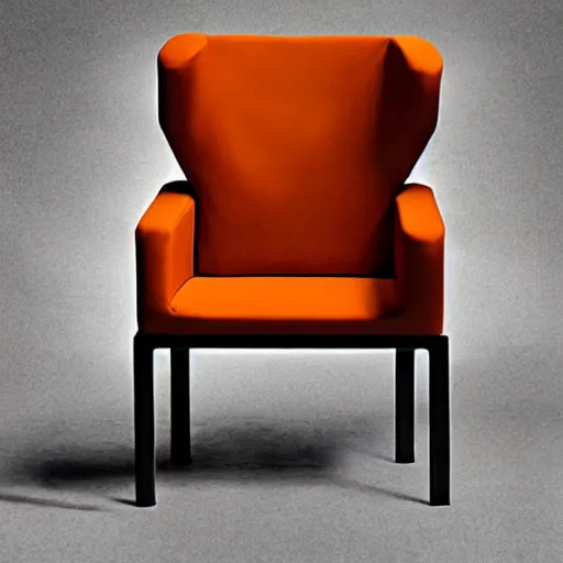 Prompt: an armchair in the shape of an elephant with grey and orange accents designed by antony gormley, advertising photography