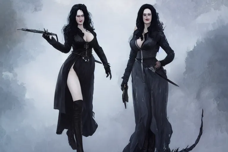 Prompt: A full body portrait of Eva Green as Yennefer from the Witcher in her alternative outfit Game by Ruan Jia and Mandy Jurgens and Artgerm and william-adolphe bouguerea, highly detailed, trending on artstation, award winning, H 768