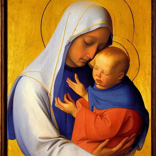 Image similar to original oil painting of mother mary crying tears by alessandro allori fra angelico