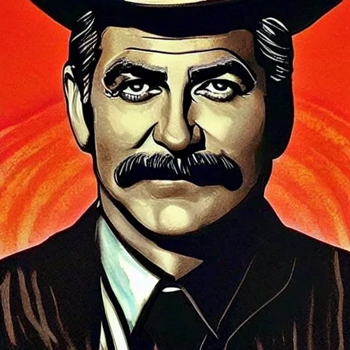 Prompt: black light poster of george clooney as wyatt earp, high detail