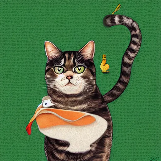 Prompt: a cat riding a duck, digital art