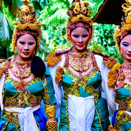 Image similar to bali island, balinese dancers, perfect faces