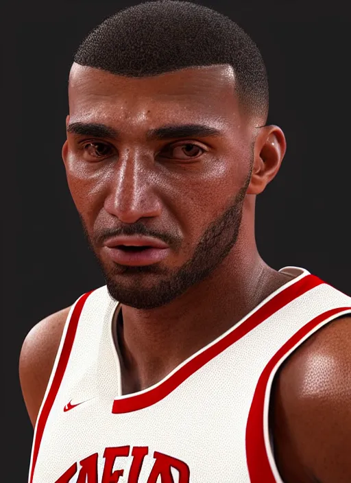 Prompt: a detailed 3 d rendered portrait of an nba basketball player by artist hadi karimi, serious expression, dramatic lowkey studio lighting, accurate skin textures, subsurface scattering, octane renderer, zbrush, extreme detail, aesthetically pleasing and harmonious natural colors