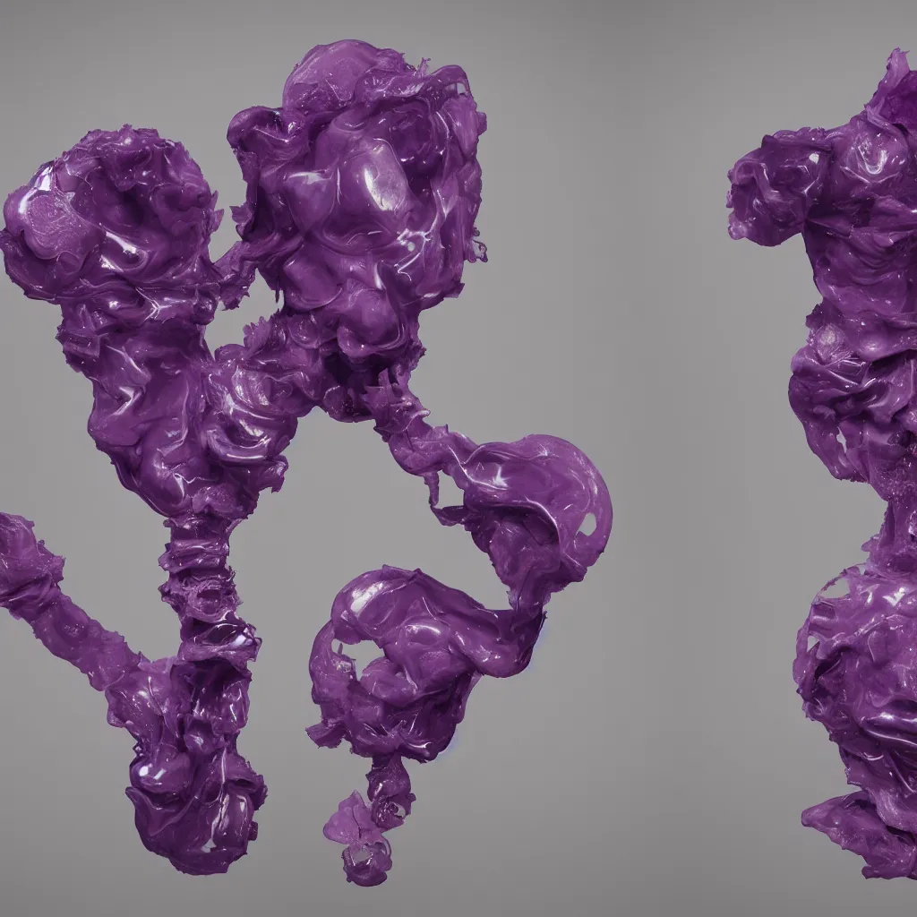 Prompt: an abstract organism machine with purple wax form by nadav kander