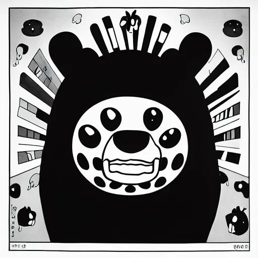 Image similar to a black and white image of a bear's head, an album cover by Takashi Murakami, featured on dribble, dada, logo, 1990s, da vinci