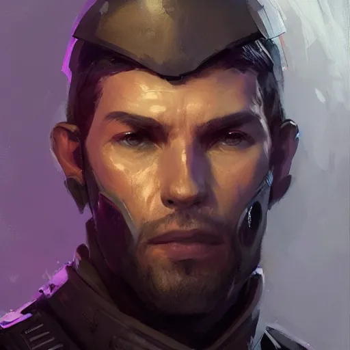 Image similar to concept art of a portrait by greg rutkowski, a soldier of the eternal empire wearing purple and black tactical gear, star wars expanded universe, smooth, sharp focus, artstation hq.