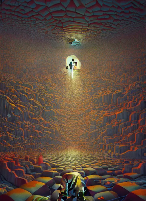 Image similar to hyper detailed 3d render like an Oil painting - Mark Zuckerberg lost in virtual reality by Jacek Yerka, Mariusz Lewandowski, Houdini algorithmic generative render, Abstract brush strokes, Masterpiece, Edward Hopper and James Gilleard, Zdzislaw Beksinski, Mark Ryden, Wolfgang Lettl, hints of Yayoi Kasuma, octane render, 8k