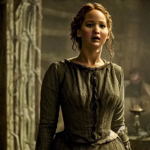 Image similar to jennifer lawrence is frankenstein's monster, still from the movie mary shelley's frankenstein