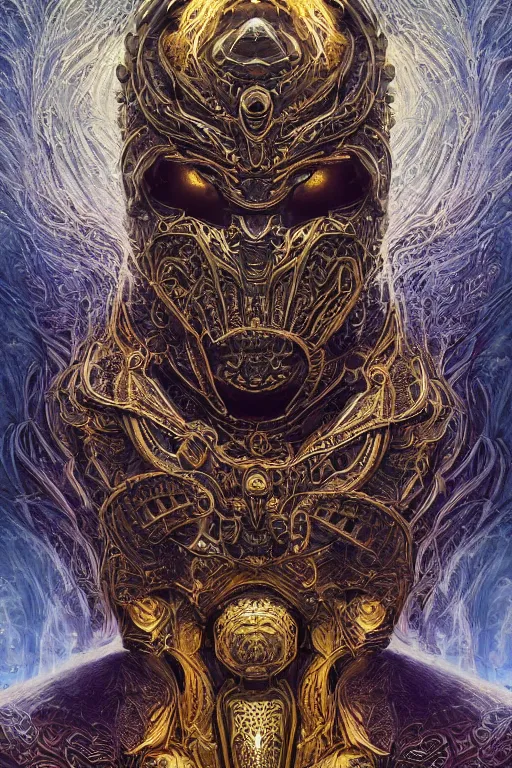 Prompt: portrait of DMT spirit, in style of Doom, in style of Midjourney, insanely detailed and intricate mandelbulber fractal armor, golden ratio, elegant, ornate, transendental, elite, majestic, haunting, matte painting, cinematic, cgsociety, James jean, Noah Bradley, Darius Zawadzki, vivid and vibrant