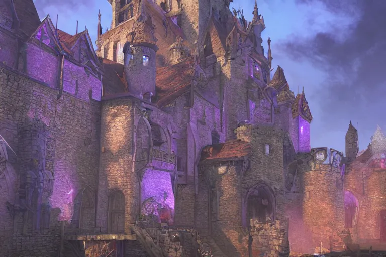 Prompt: medieval kingdom, art by den beauvais and rudolph belarski and thomas kidd, trending on artstation, iridescent pink lighting product view blueprint, narrative realism, featured on artstation, unreal engine 5, brocade