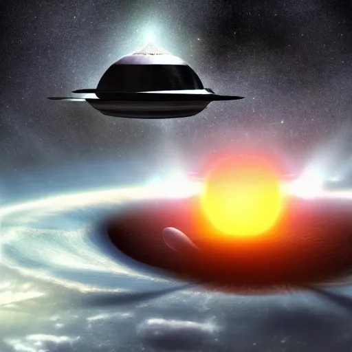 Image similar to spaceship ufo enters a blackhole, sci-fi art