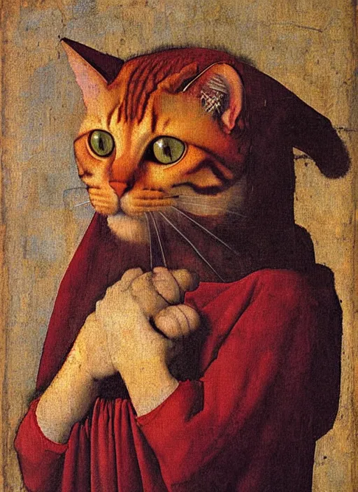 Image similar to red devil cat, Medieval painting by Jan van Eyck, Johannes Vermeer, Florence