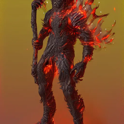 Image similar to fire wielding elemental being, character concept, hyper detailed, fractal, ray tracing, 4k