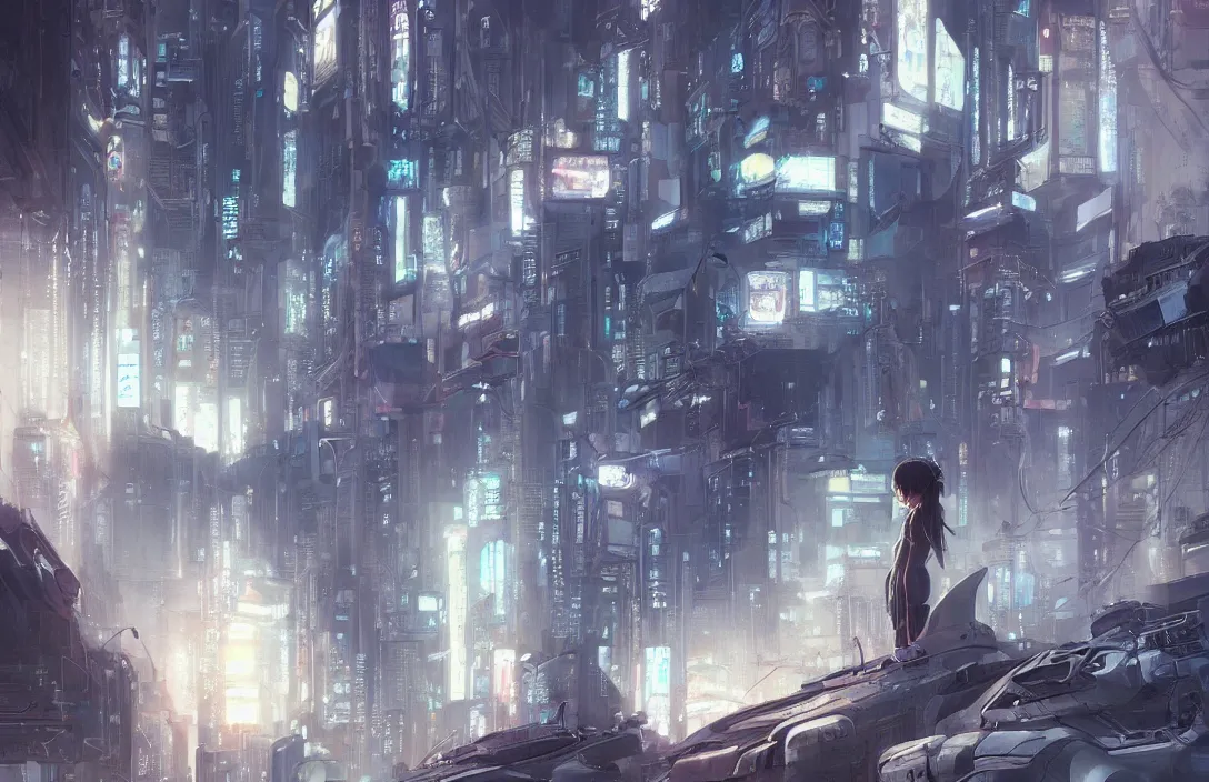 Prompt: transhumanism, concept art, fine details, studio ghibli, cinematic lighting, ghost-in-the-shell, cyberpunk,sci-fi, fantasy, intricate, elegant, highly detailed, digital painting, trending on artstation, concept art, smooth, sharp focus, illustration, by james gurney and greg rutkowski