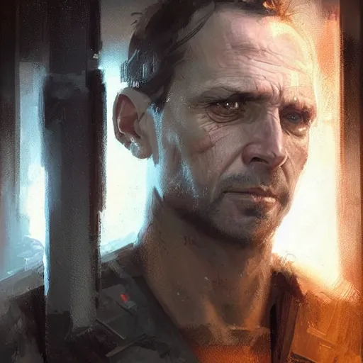 Prompt: portrait of a man by greg rutkowski, he looks like michael biehn, he is wearing a tactical superhero gear, highly detailed portrait, digital painting, artstation, concept art, smooth, sharp foccus ilustration, artstation hq