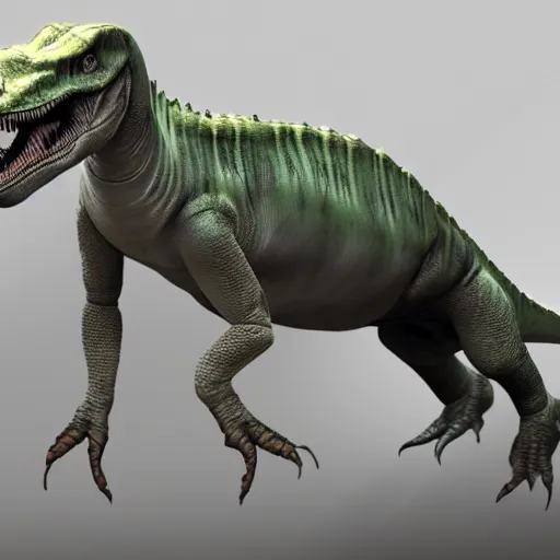 Image similar to a human but but in design of a dinosaur photo - realistic