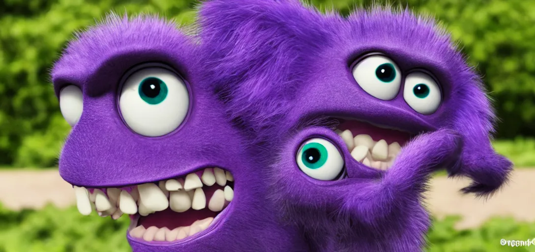 Image similar to a purple monster which is adorable, pixar, 4k, 100mm, full monster in frame