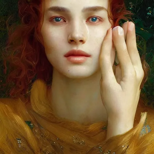 Prompt: epic masterpiece full body portrait a woman crying, beautiful face and flawless skin, perfect hands by Edgar Maxence and Ross Tran and Michael Whelan