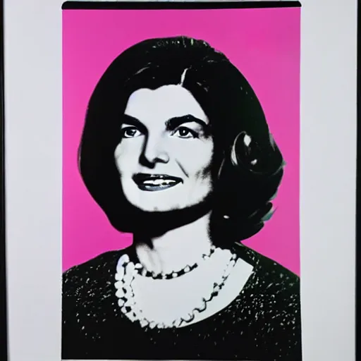 Prompt: individual silk screen portrait of jacqueline kennedy by andy warhol