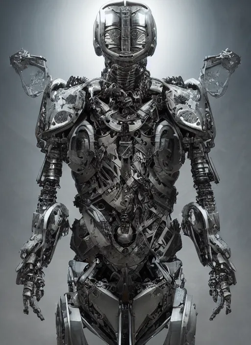 Image similar to portrait of a futuristic silver armored knight district 9 cyborg, in the style of annihilation, modern fine art, fractal, intricate, elegant, highly detailed, digital photography, subsurface scattering, by jheronimus bosch and greg rutkowski,