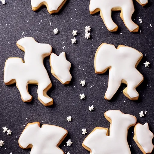 Prompt: Cookies that look like they’re shaped like a horse with icing and beautiful decorations up close macro shot award winning photo studio lighting