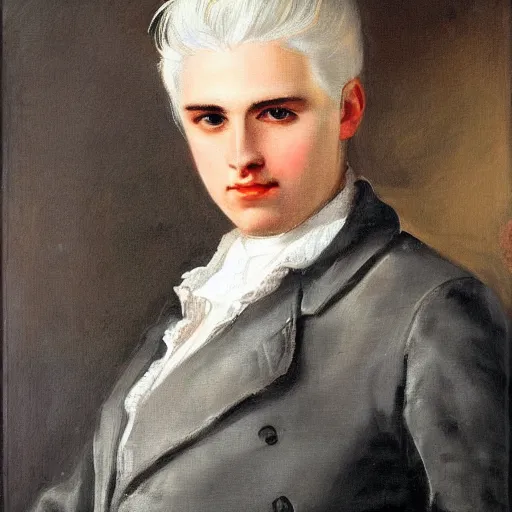 Prompt: portrait of a young rich man with white hair, with jewelry, by Orest Kiprensky