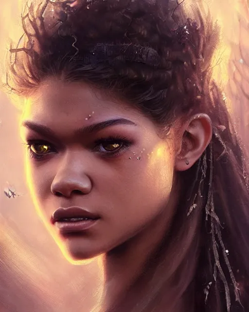 Prompt: zendaya as a fairy, hyper realistic face, beautiful eyes, fantasy art, in the style of greg rutkowski, intricate, hyper detailed, smooth