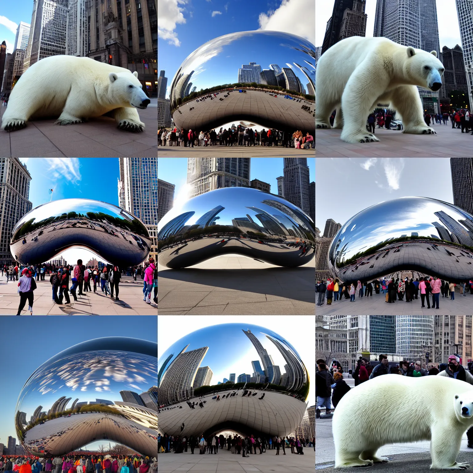 Prompt: The Chicago Bean, Except it's a polar bear, photo