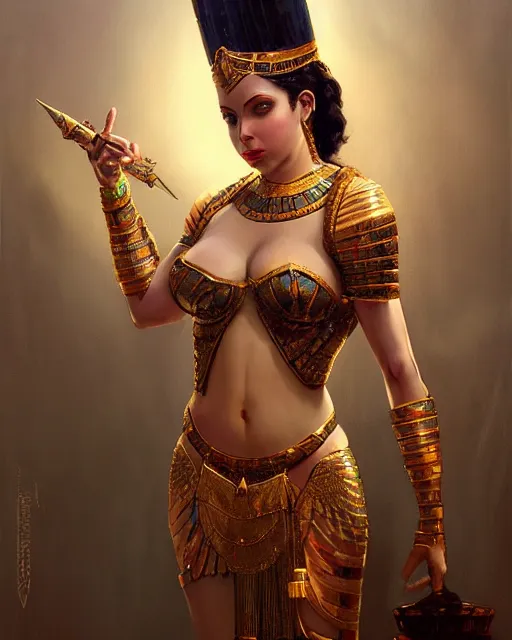 Image similar to Gianna Michaels as a beautiful egyptian princess, gorgeous, portrait, Symmetrical, powerful, intricate, beautiful, masterpiece, elegant, volumetric lighting, highly detailed, artstation, sharp focus, no cropping, illustration, Jean-Leon Gerome , ruan jia