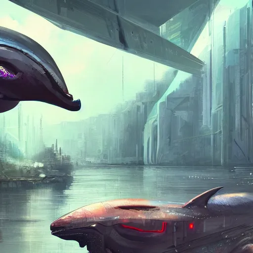 Image similar to concept art by jama jurabaev, brush stroke, robotic cyberpunk dolphin, scifi, trending on artstation, high quality, extremely detailed