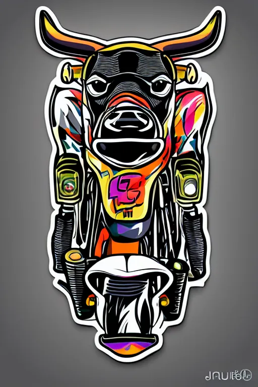 Image similar to A portrait of a bull on a motorcycle, sticker, highly detailed, colorful, illustration, smooth and clean vector curves, no jagged lines, vector art, smooth