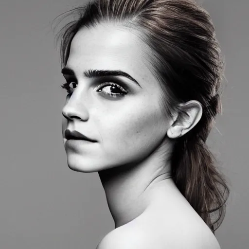 Image similar to full body textured film grain Heavy Contour makeup look eye shadow smokey eyes fashion model face emma watson by artgem