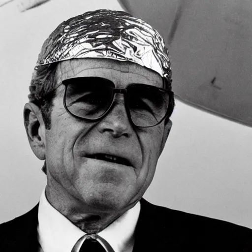 Image similar to george bush wearing tinfoil cone hat