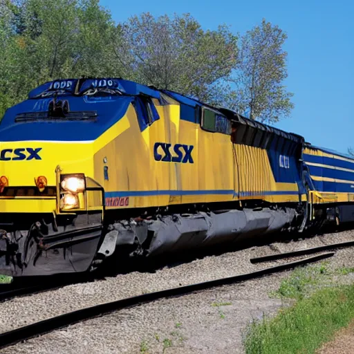 Prompt: csx locomotive flying