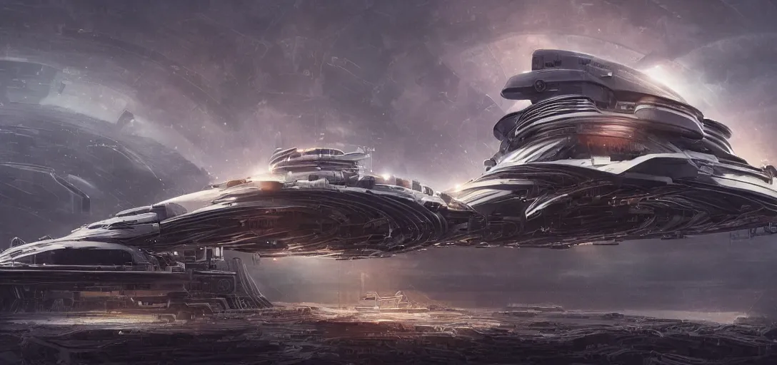 Prompt: realistic cinematic sci - fi mothership design comfortable classy luxury - machinery, tubes wires path matte painting masterpiece warm tones quiet